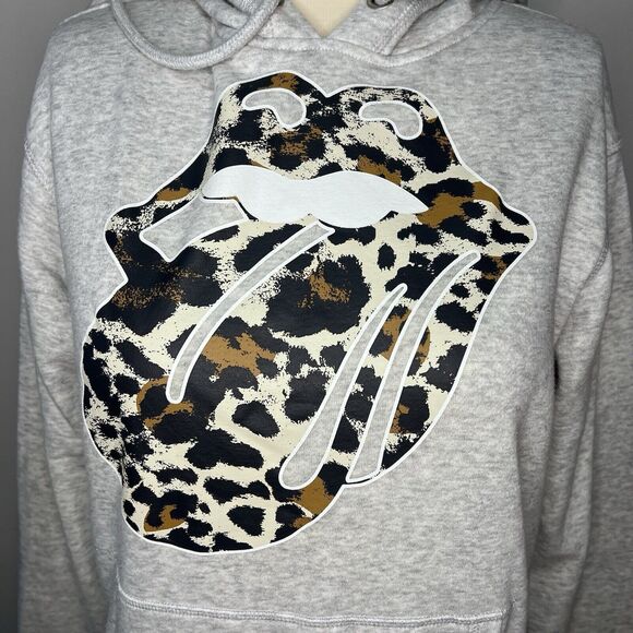 H&M "The Rolling Stones" Leopard Print Tongue Graphic Gray Sweatshirt Hoodie XS - Picture 3 of 7